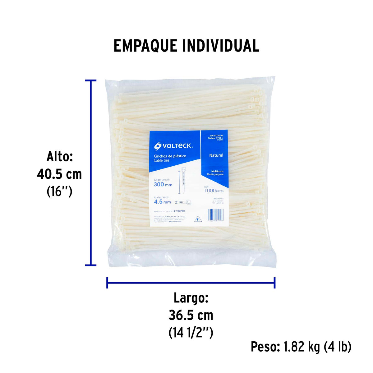 Cincho plástico, 50 lb, 30 cm, bolsa con 1000 pzas