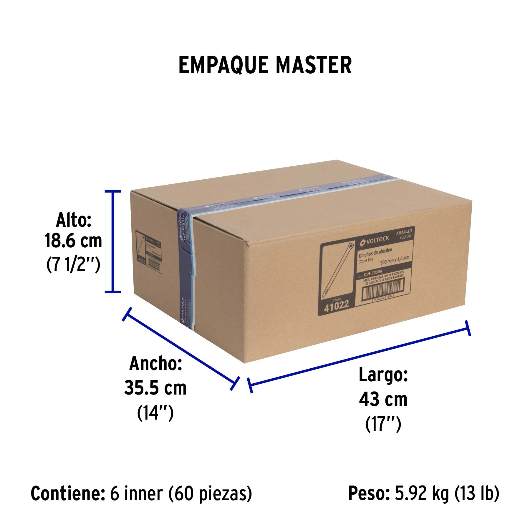 Cincho plástico amarillo 50 lb, 30 cm bolsa con 50 piezas