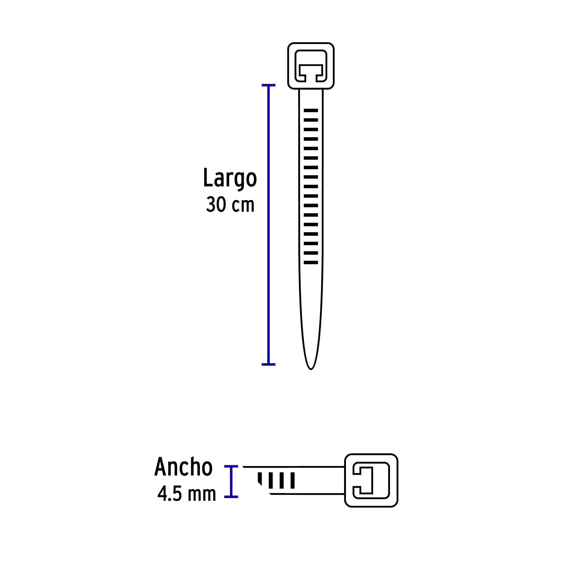 Cincho plástico, 50 lb, 30 cm, negro, bolsa con 1000 pzas