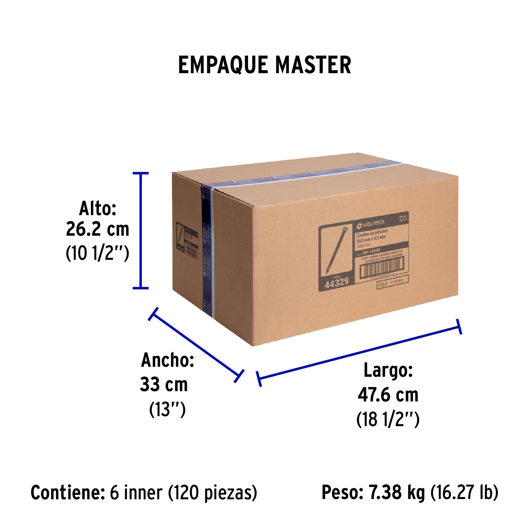 Cincho plástico, 50 lb, 35 cm, negro, bolsa con 25 pzas