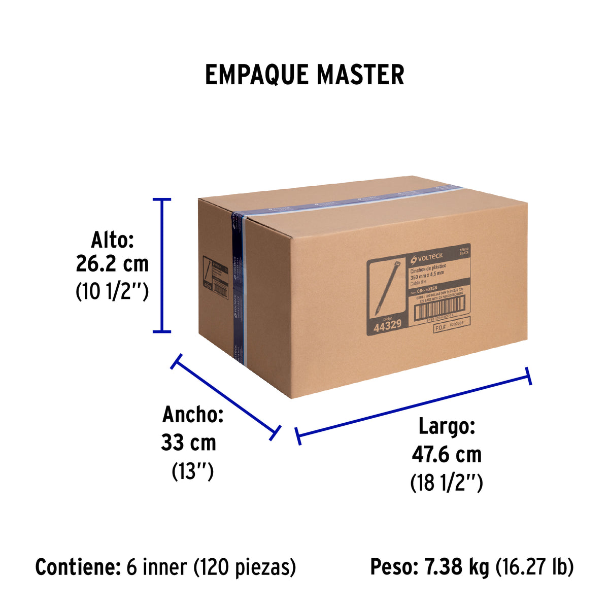 Cincho plástico, 50 lb, 35 cm, negro, bolsa con 25 pzas