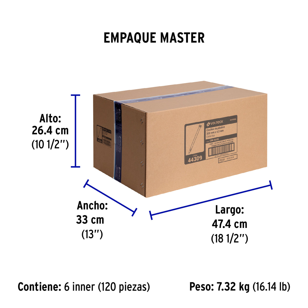 Cincho plástico, 50 lb, 35 cm, bolsa con 25 pzas