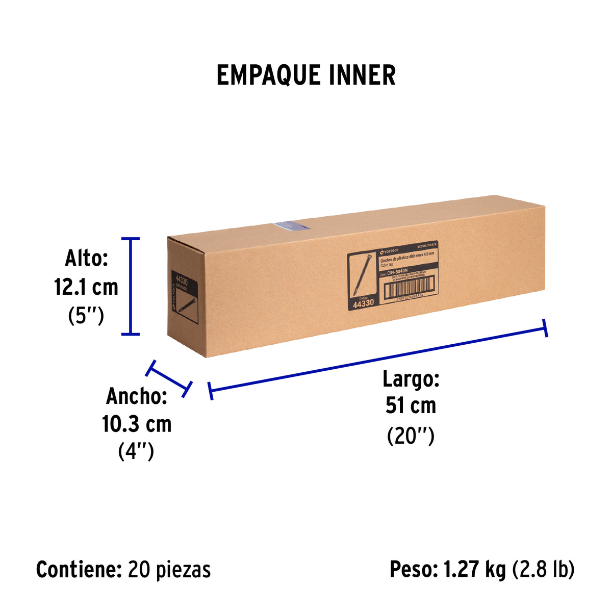 Cincho plástico, 50 lb, 40 cm, negro, bolsa con 25 pzas