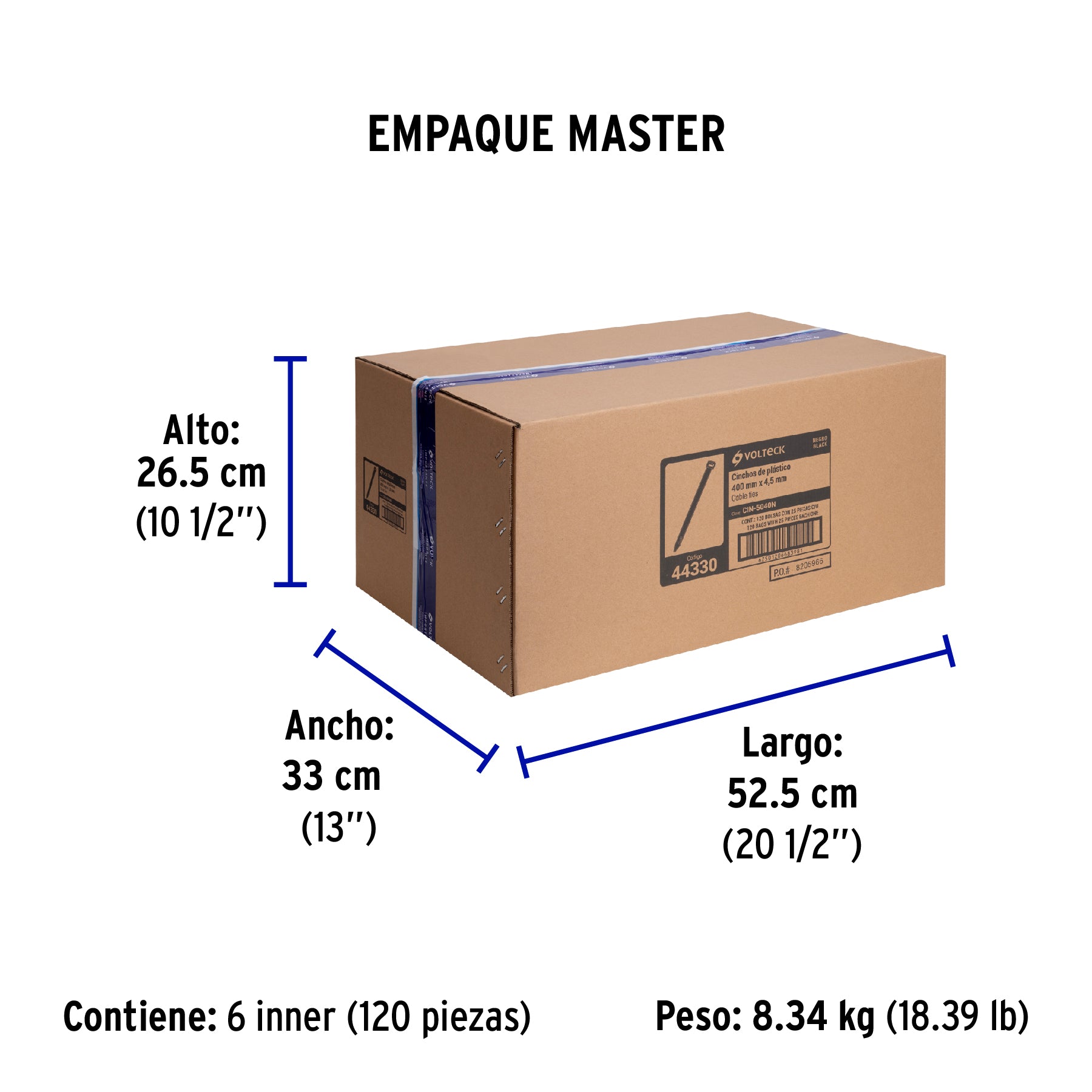 Cincho plástico, 50 lb, 40 cm, negro, bolsa con 25 pzas