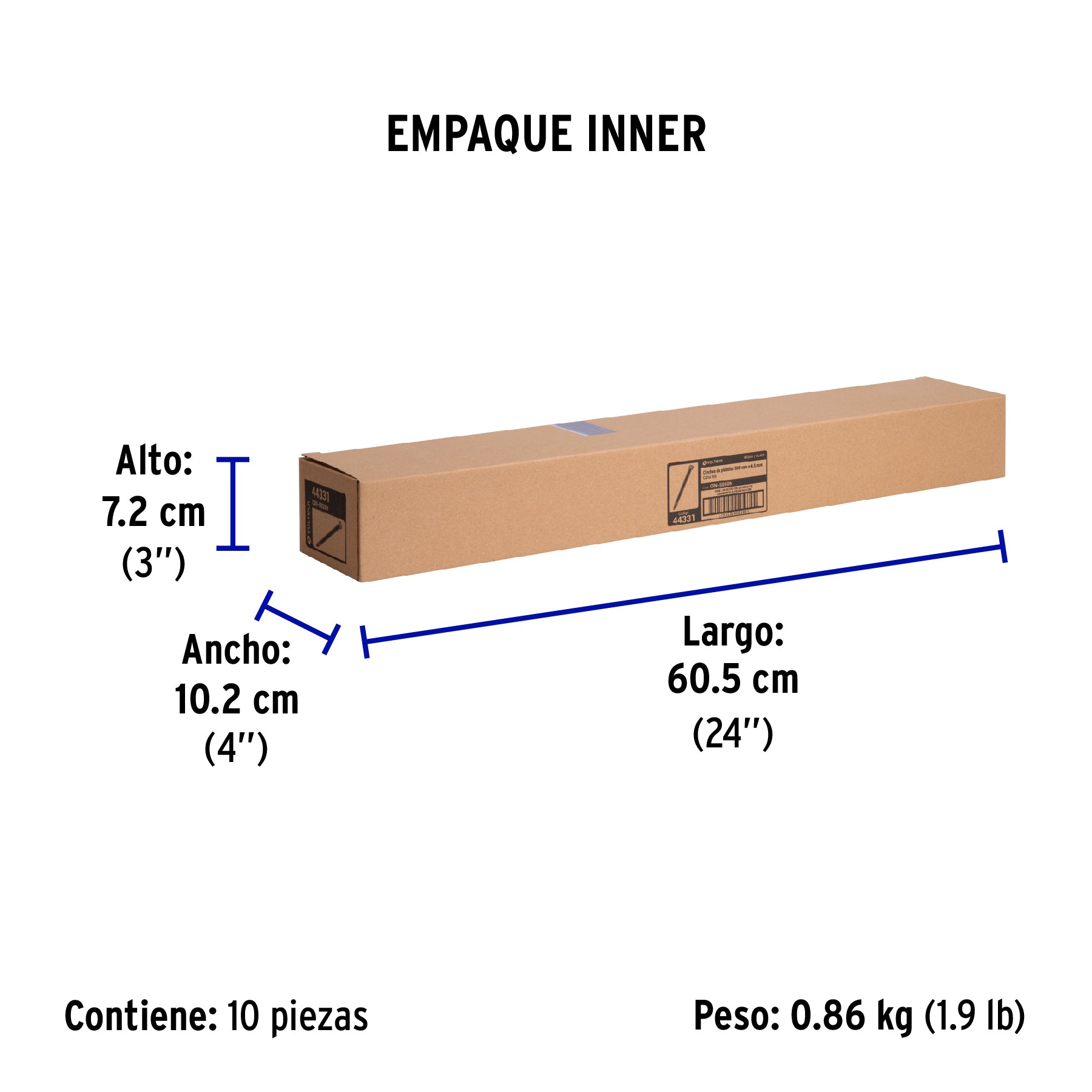Cincho plástico, 50 lb, 50 cm, negro, bolsa con 25 pzas