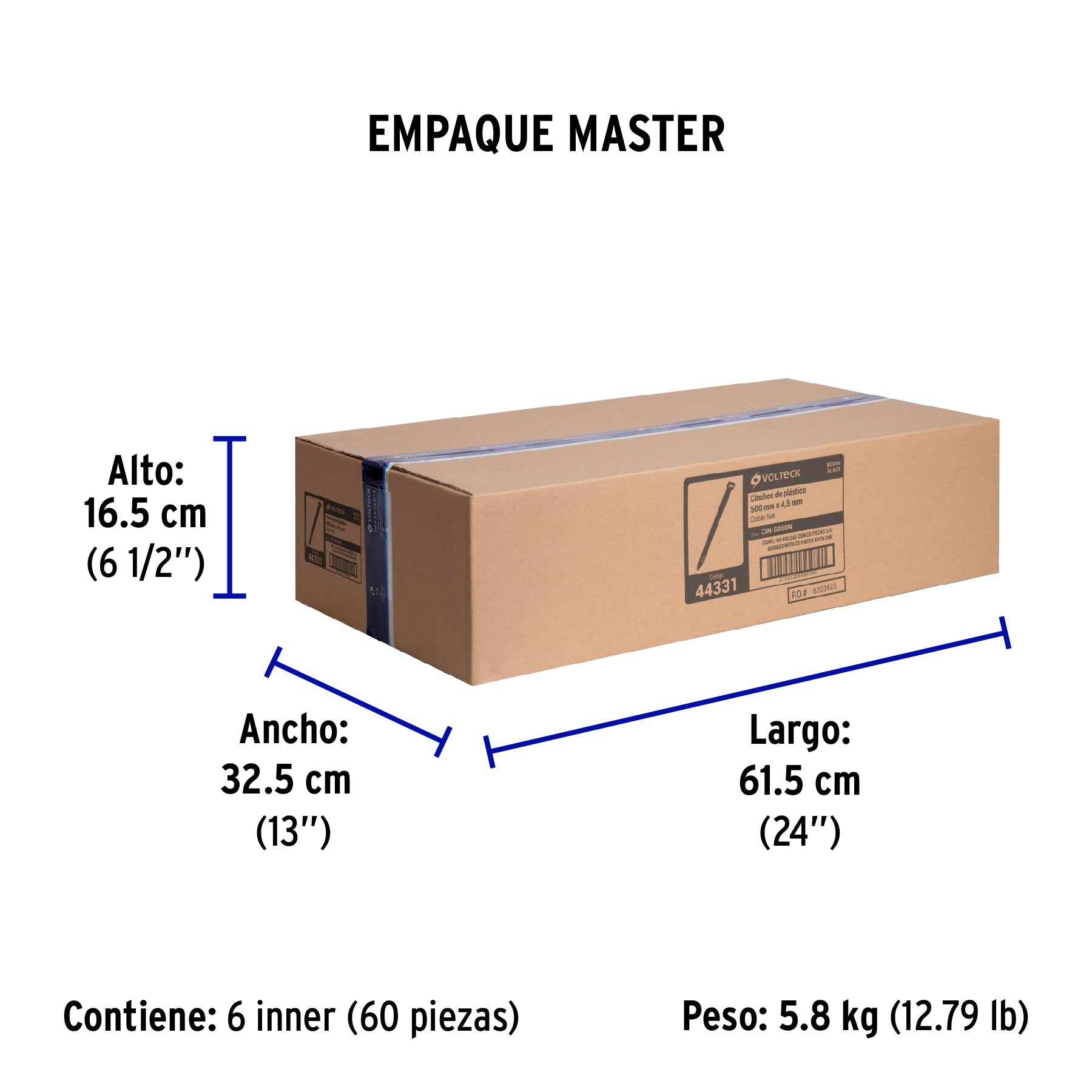 Cincho plástico, 50 lb, 50 cm, negro, bolsa con 25 pzas