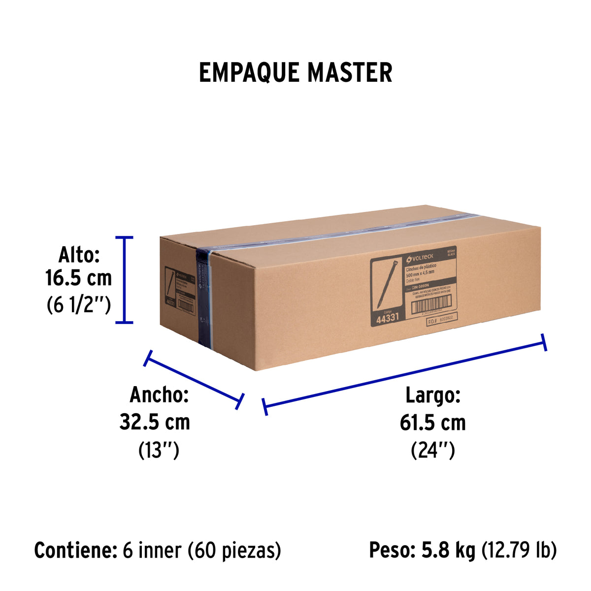 Cincho plástico, 50 lb, 50 cm, negro, bolsa con 25 pzas