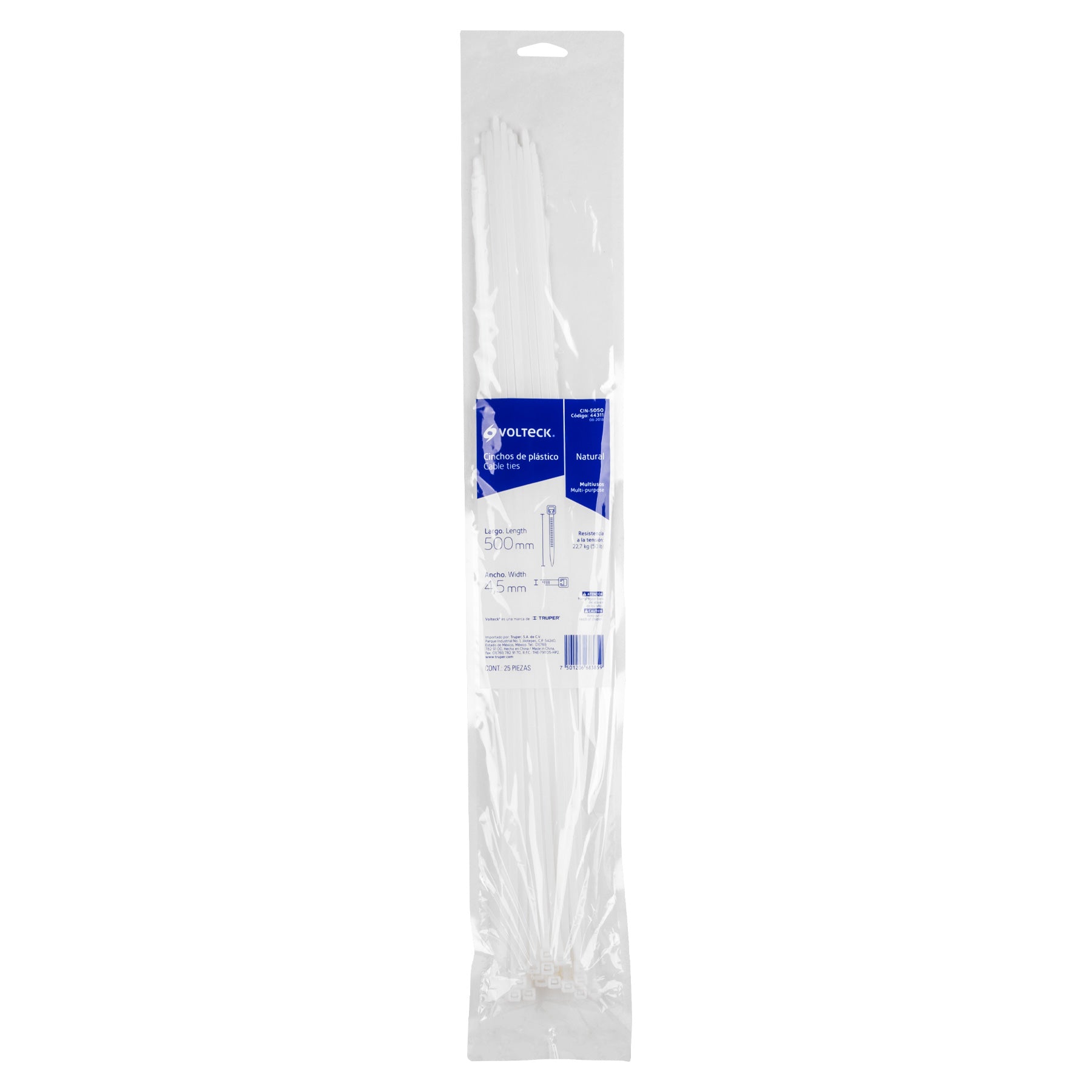 Cincho plástico, 50 lb, 50 cm, bolsa con 25 pzas