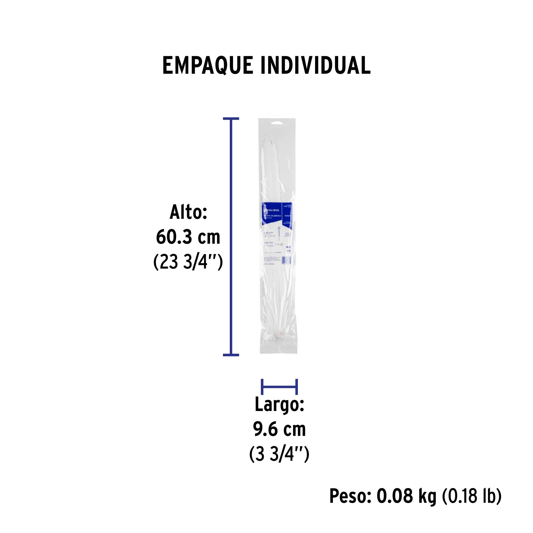 Cincho plástico, 50 lb, 50 cm, bolsa con 25 pzas