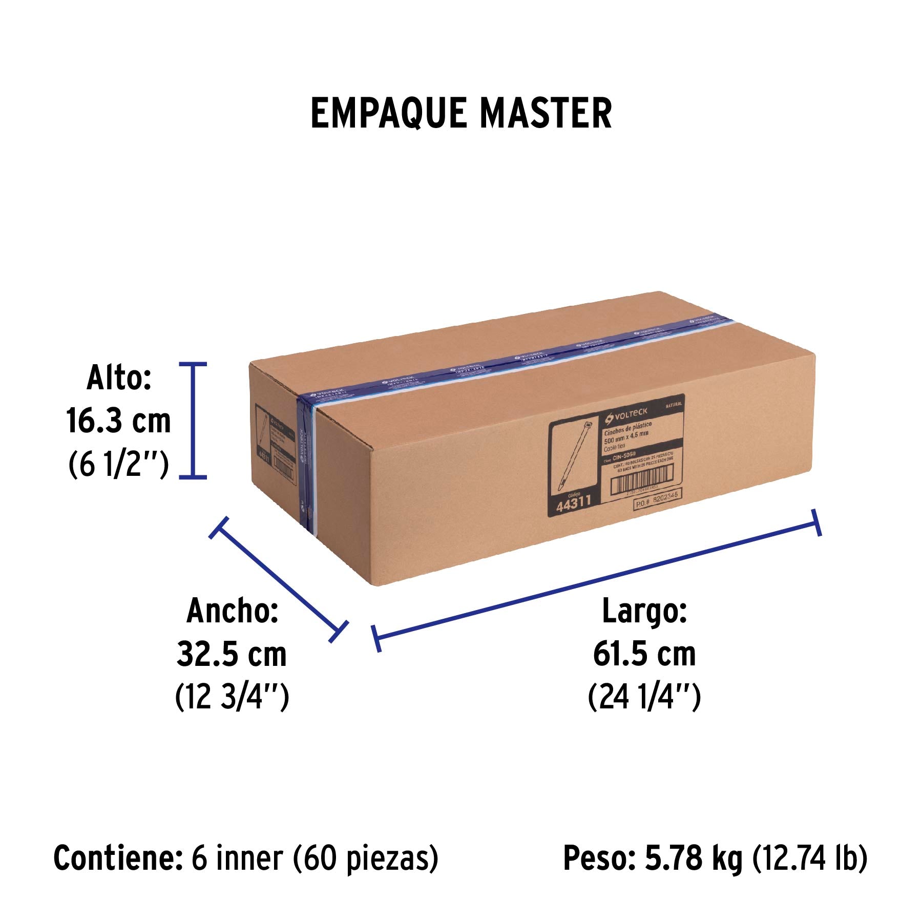 Cincho plástico, 50 lb, 50 cm, bolsa con 25 pzas