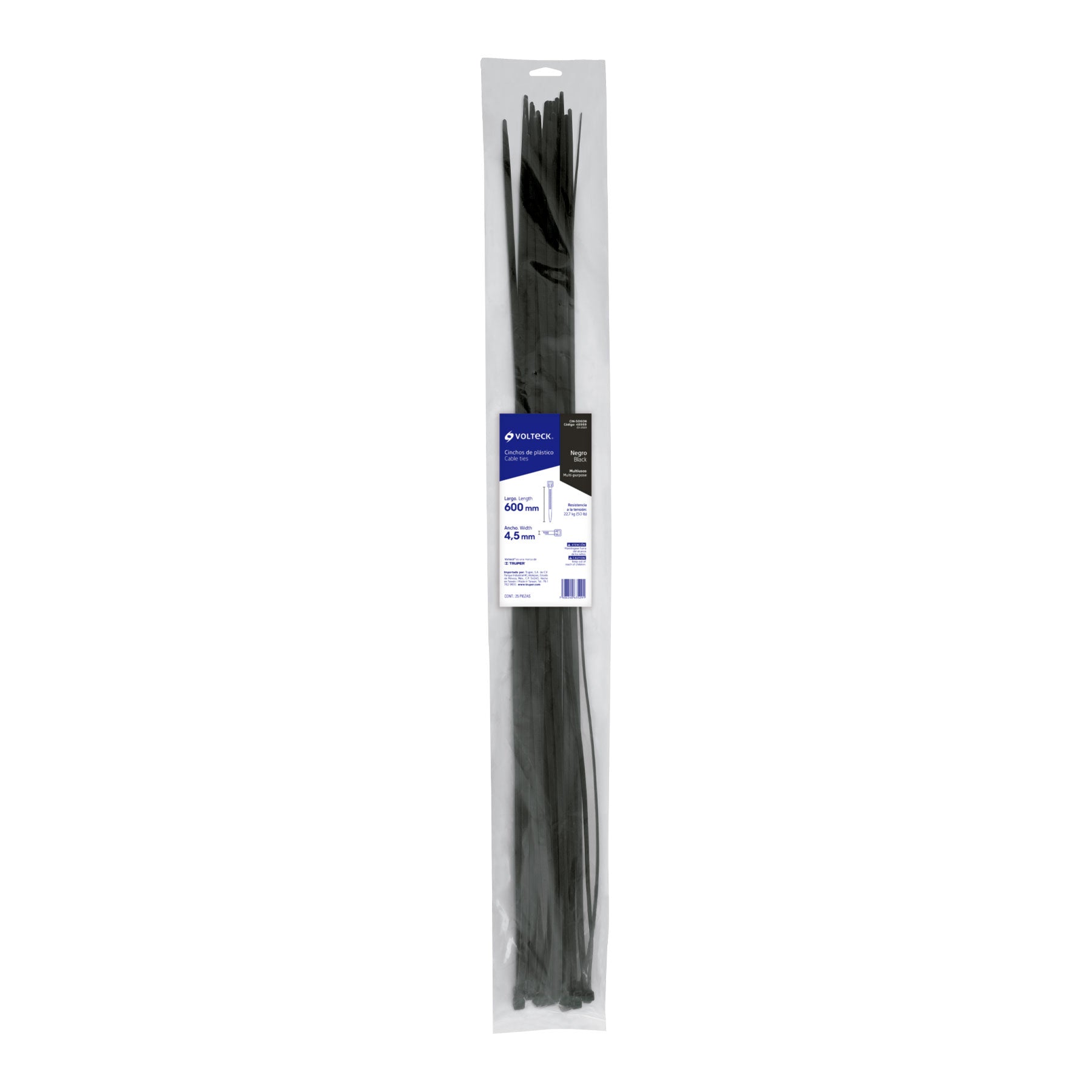 Cincho plástico, 50 lb, 60 cm, negro, bolsa con 25 piezas
