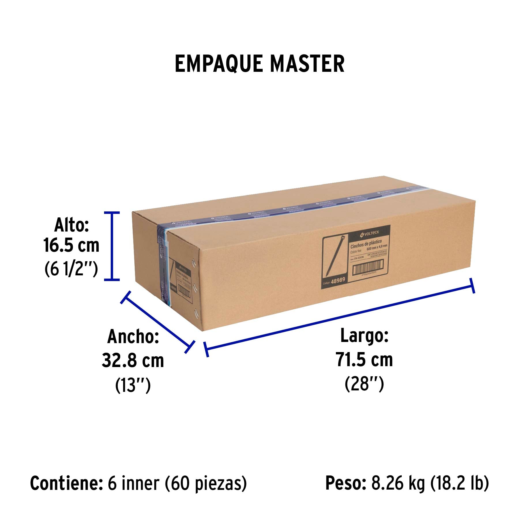Cincho plástico, 50 lb, 60 cm, negro, bolsa con 25 piezas