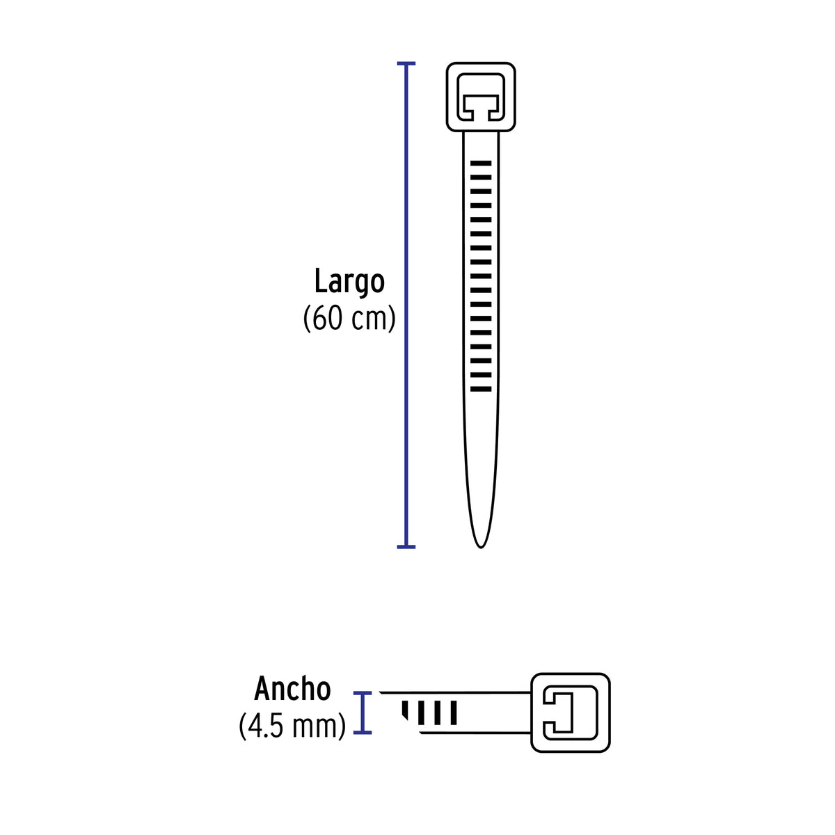 Cincho plástico, 50 lb, 60 cm, bolsa con 25 piezas