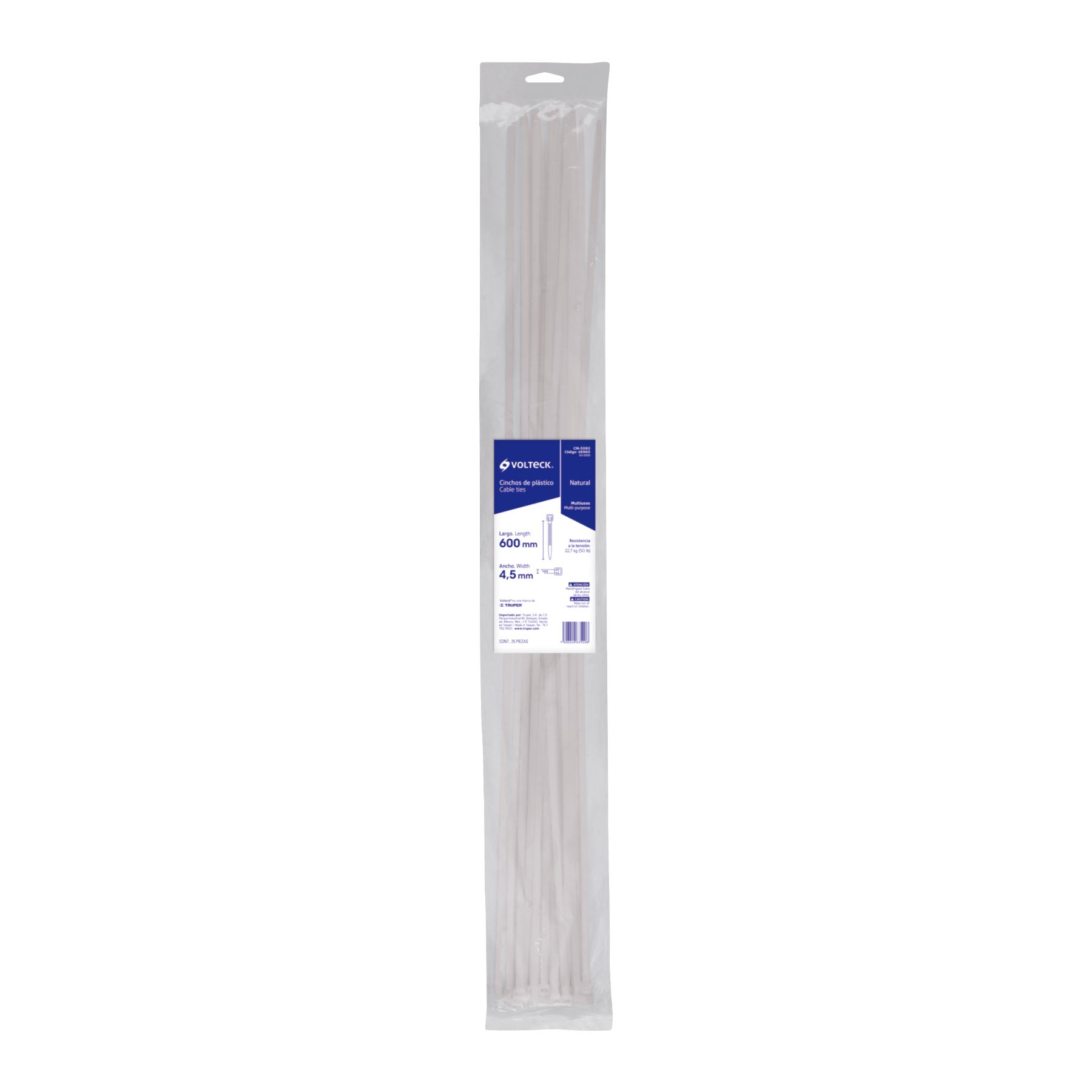 Cincho plástico, 50 lb, 60 cm, bolsa con 25 piezas