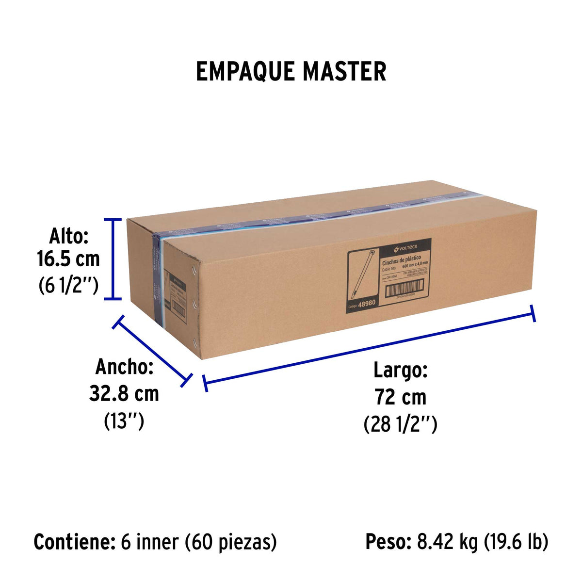 Cincho plástico, 50 lb, 60 cm, bolsa con 25 piezas