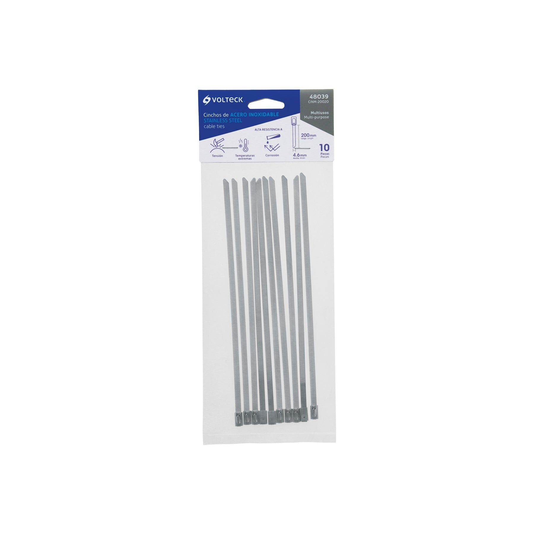 Cincho de acero inoxidable 20 cm, 200 lb, 10 pzas