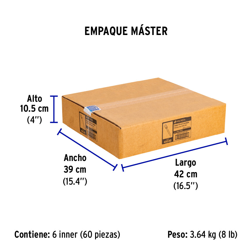 Cincho de acero inoxidable 29 cm, 200 lb, 10 pzas