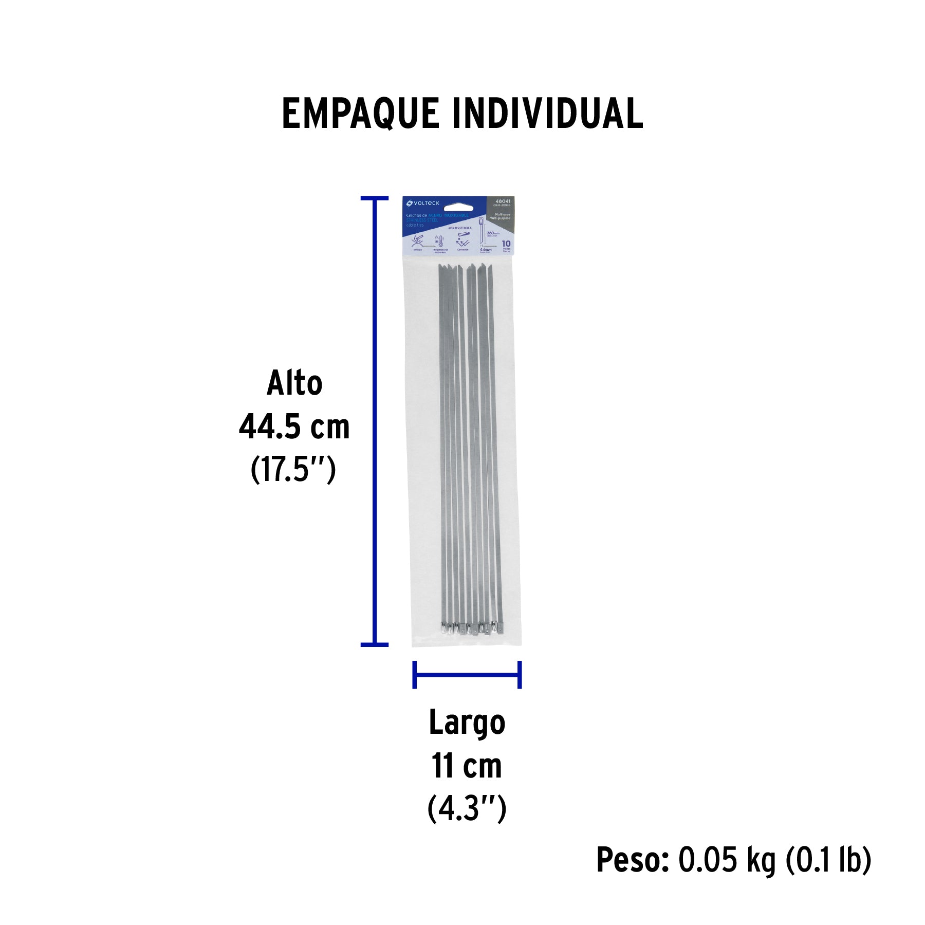 Cincho de acero inoxidable 36 cm, 200 lb, 10 pzas