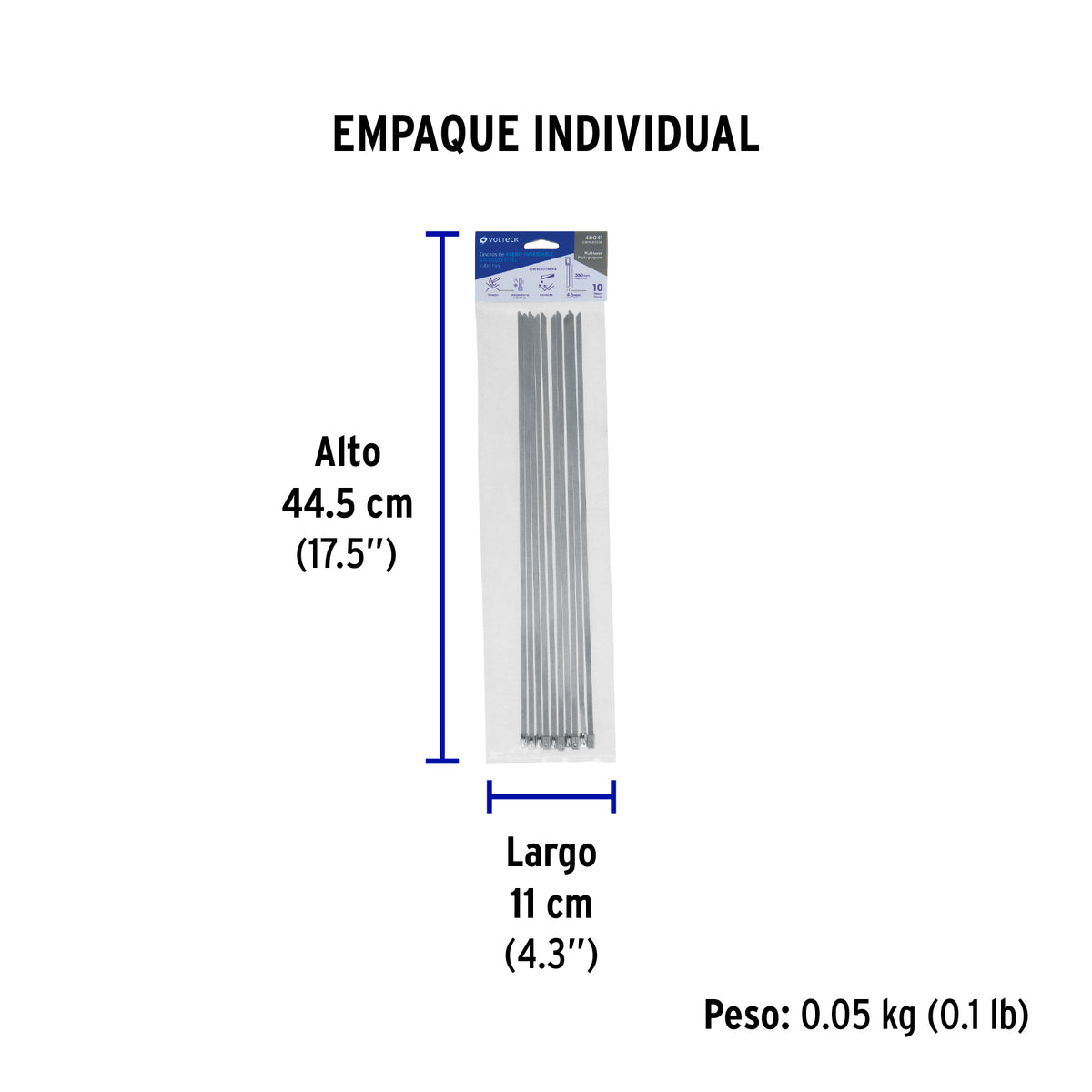 Cincho de acero inoxidable 36 cm, 200 lb, 10 pzas