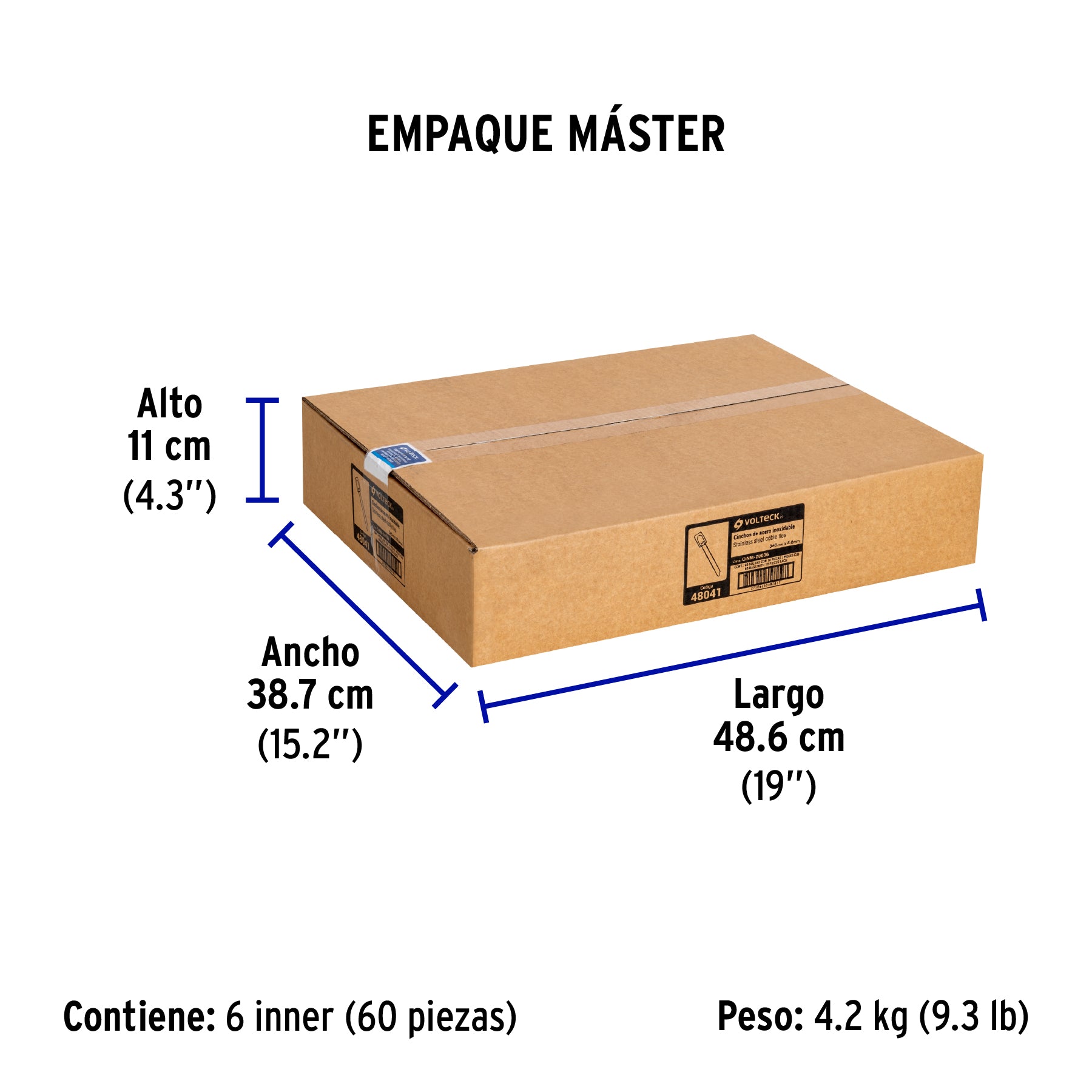 Cincho de acero inoxidable 36 cm, 200 lb, 10 pzas