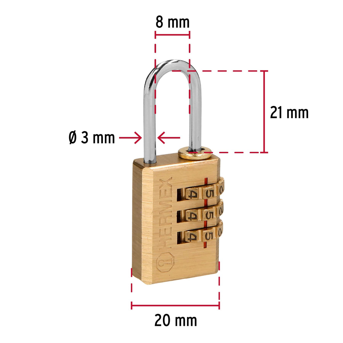 Candado de latón, 20mm de combinación, blister