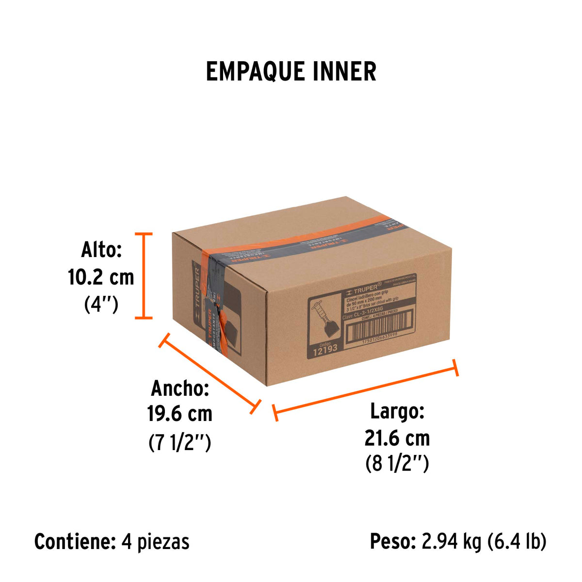 Cincel ladrillero, 3-1/2 x 8", con grip