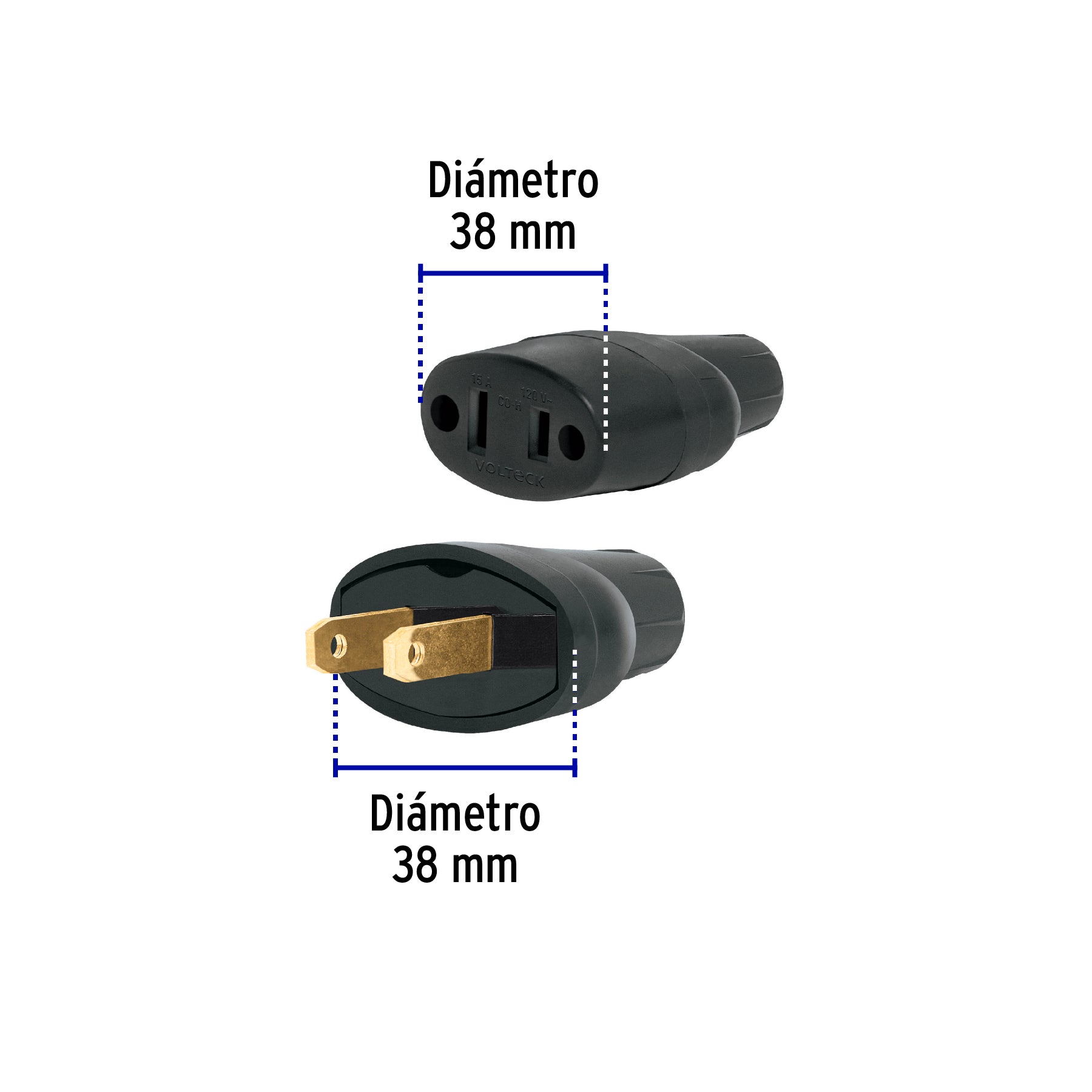 Clavija y contacto de hule, bolsa con 2 pzas, Volteck