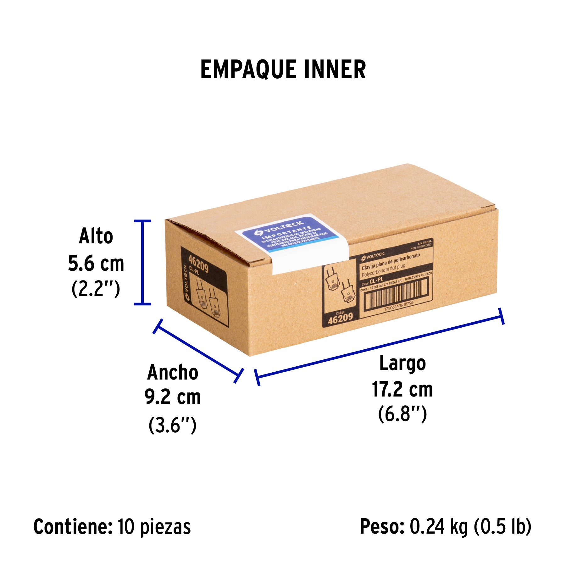 Clavija plana económica de ABS, bolsa con 2 piezas