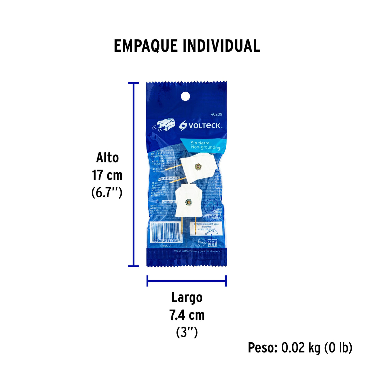 Clavija plana económica de ABS, bolsa con 2 piezas