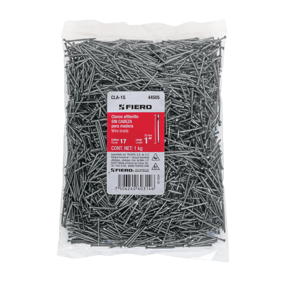 Clavo alfilerillo 1", sin cabeza, bolsa de 1 kg