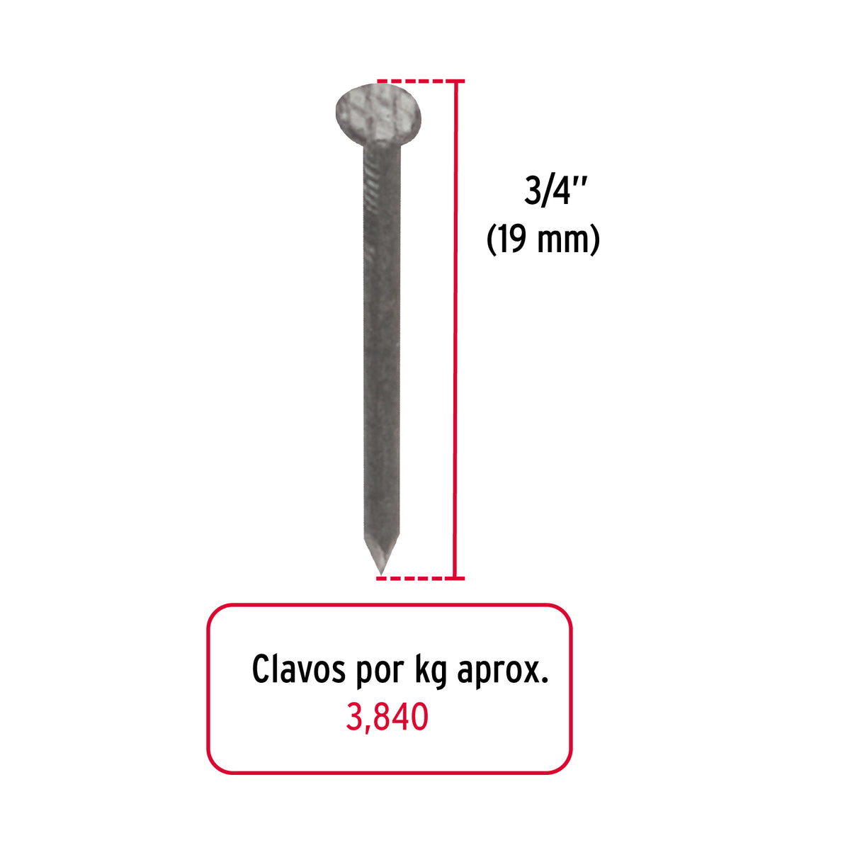 Clavo alfilerrillo 3/4", bolsa de 1 kg