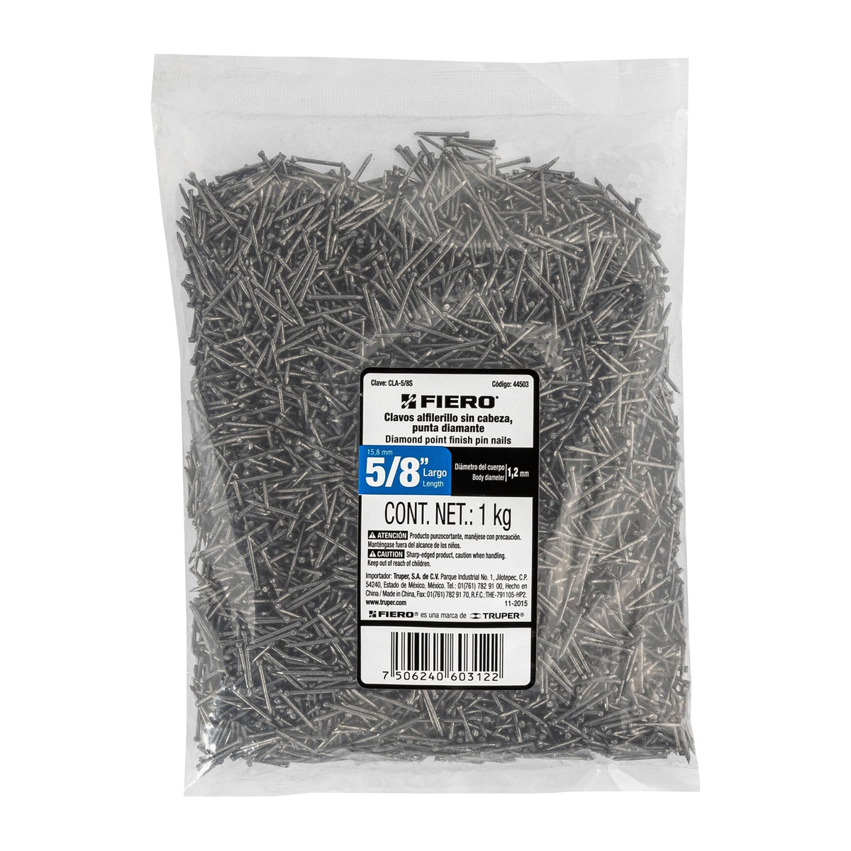 Clavo alfilerillo 5/8", sin cabeza, bolsa de 1 kg