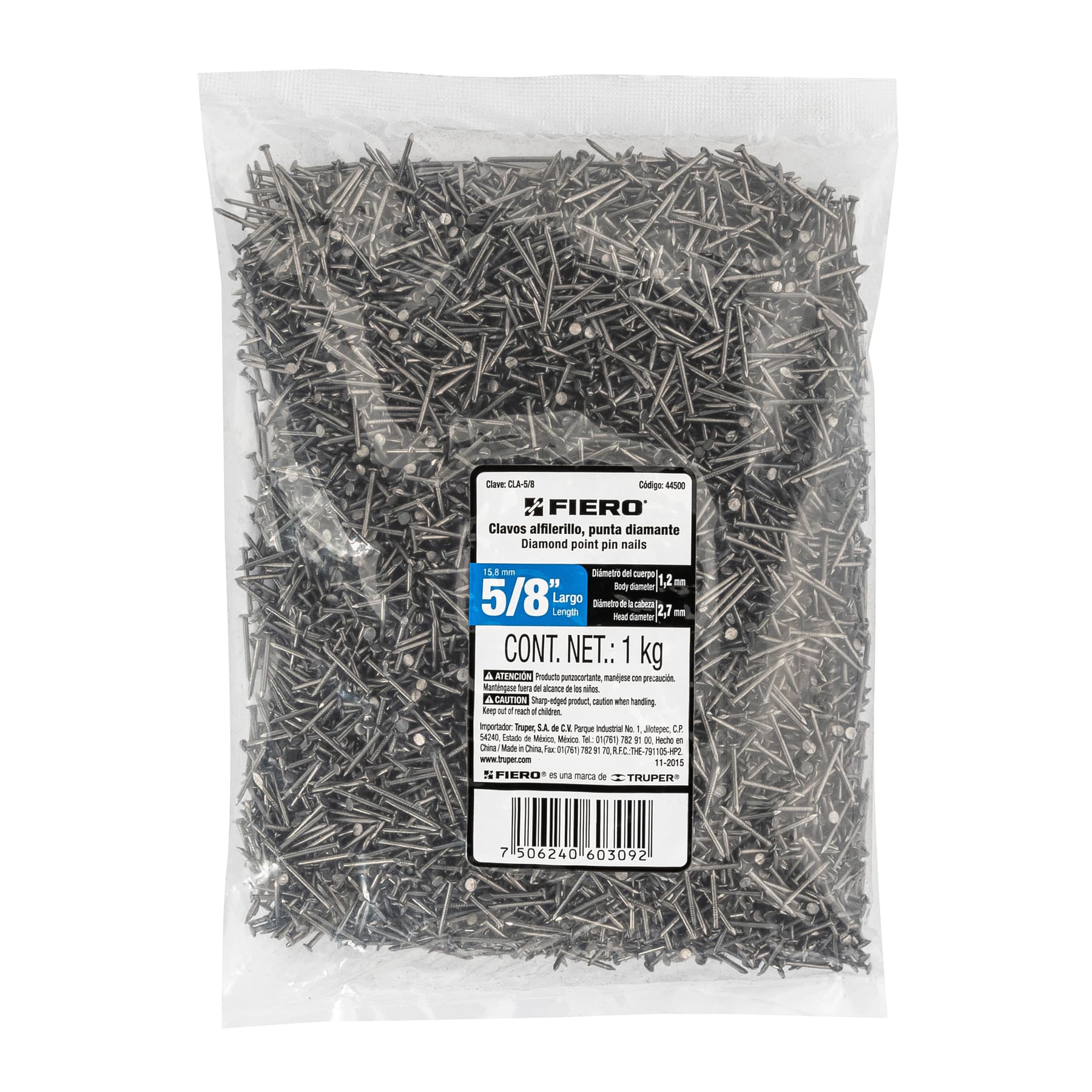 Clavo alfilerrillo 5/8", bolsa de 1 kg