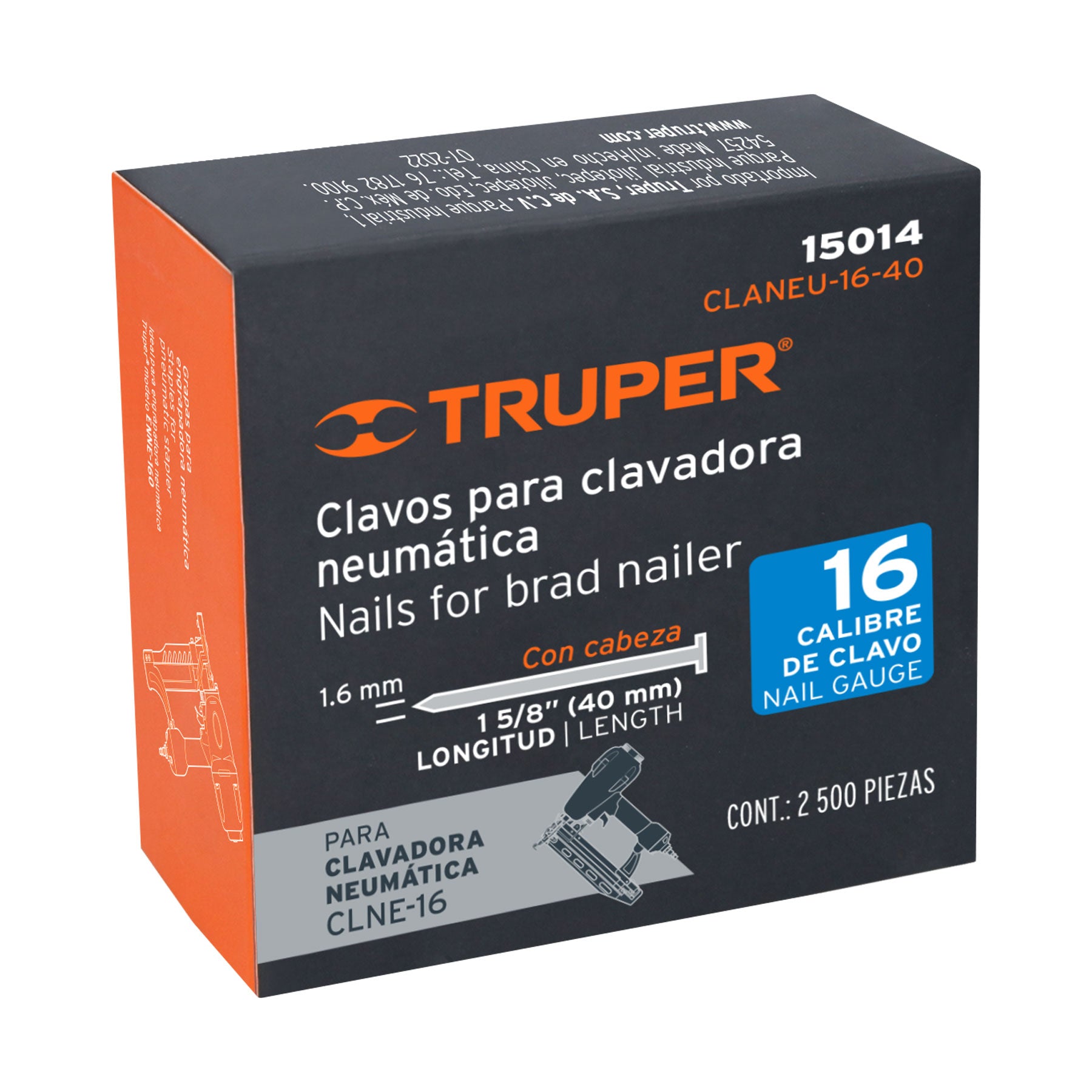 Clavos p/clavadora neumática CLNEU-2-1/2x, 40mm, 2500 pzas