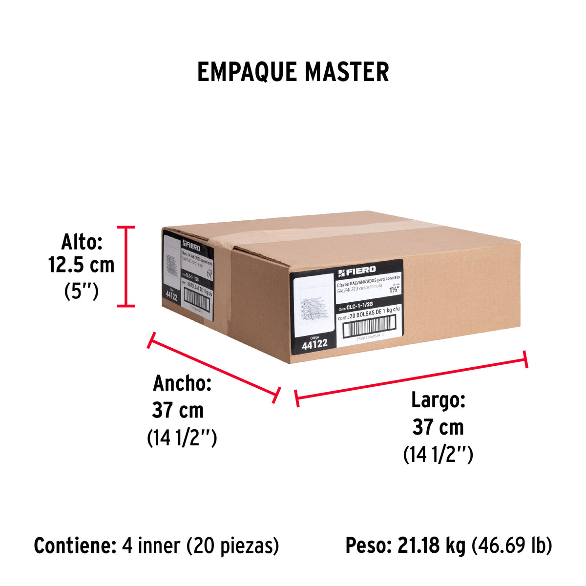 Clavo para concreto 1-1/2", galvanizado, caja de 1 kg