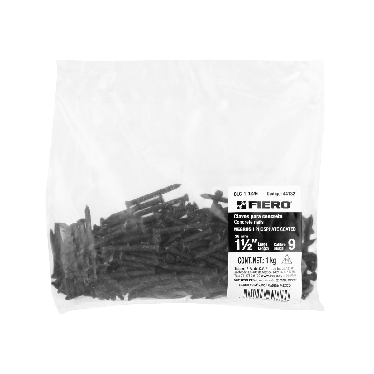 Clavos para concreto, 1-1/2", negros, bolsa de 1 kg