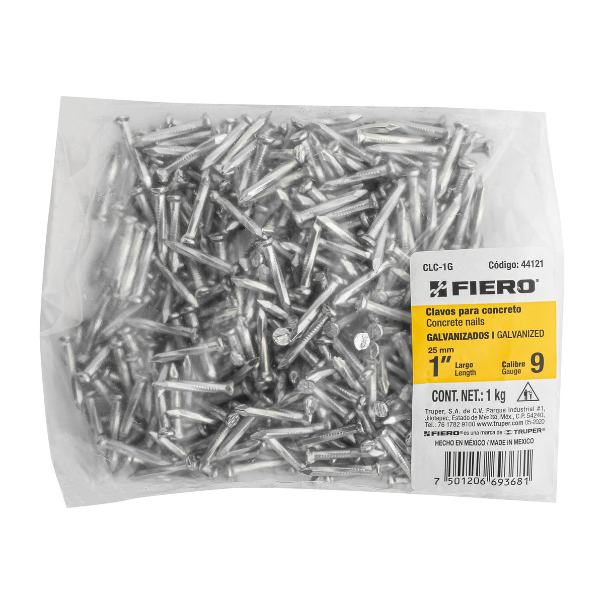 Clavo para concreto 1", galvanizado, caja de 1 kg