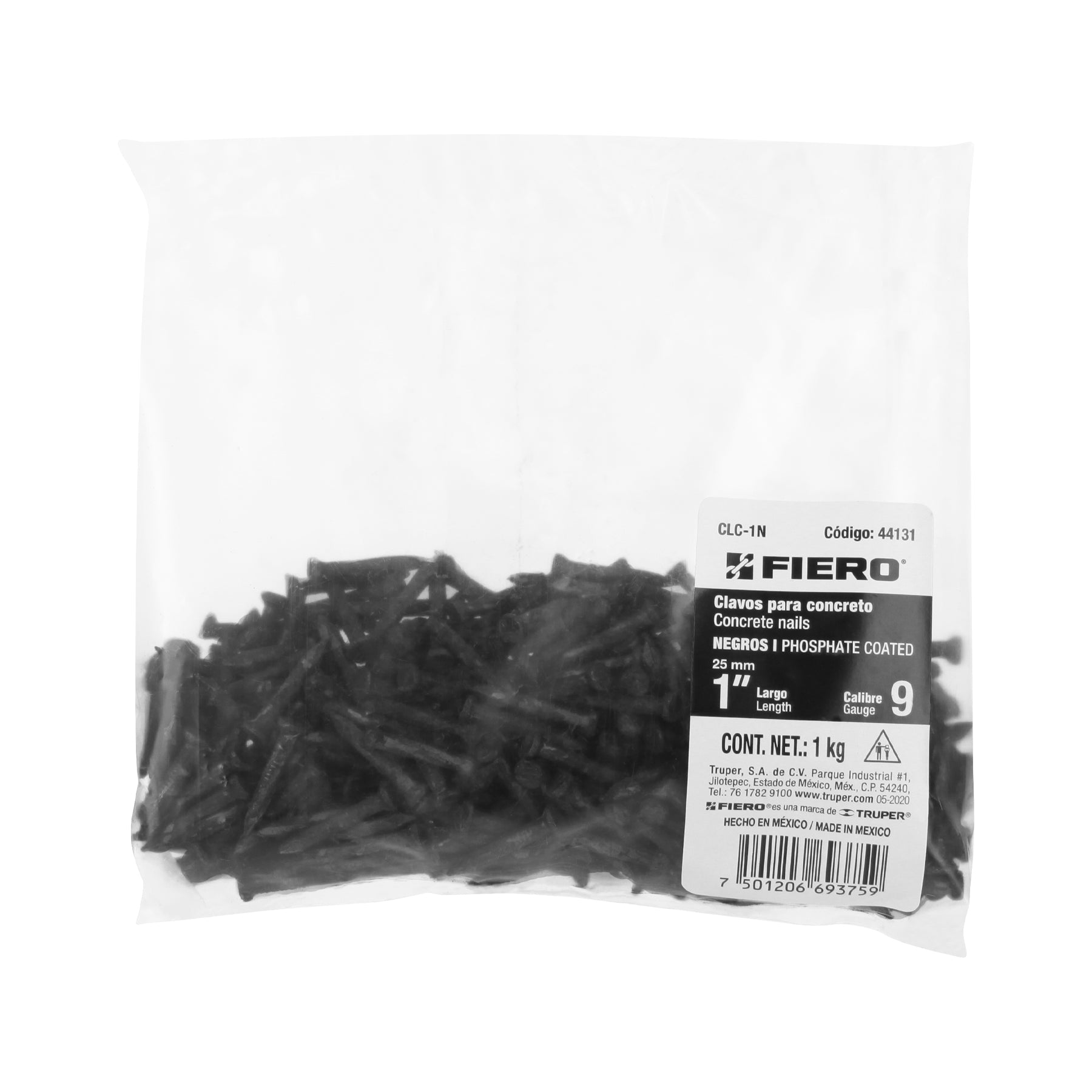 Clavos para concreto, 1", negros, bolsa de 1 kg