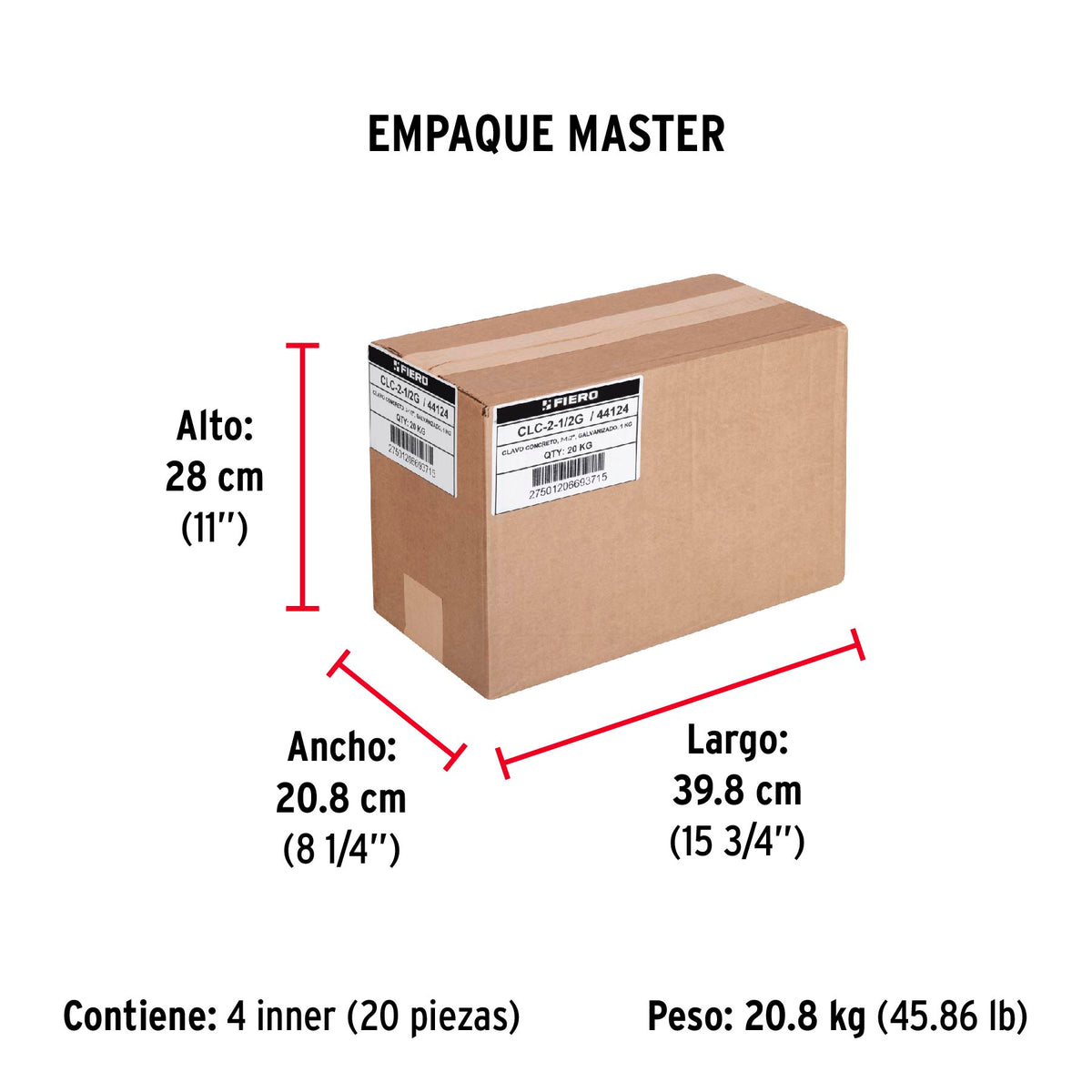 Clavo para concreto 2-1/2", galvanizado, caja de 1 kg