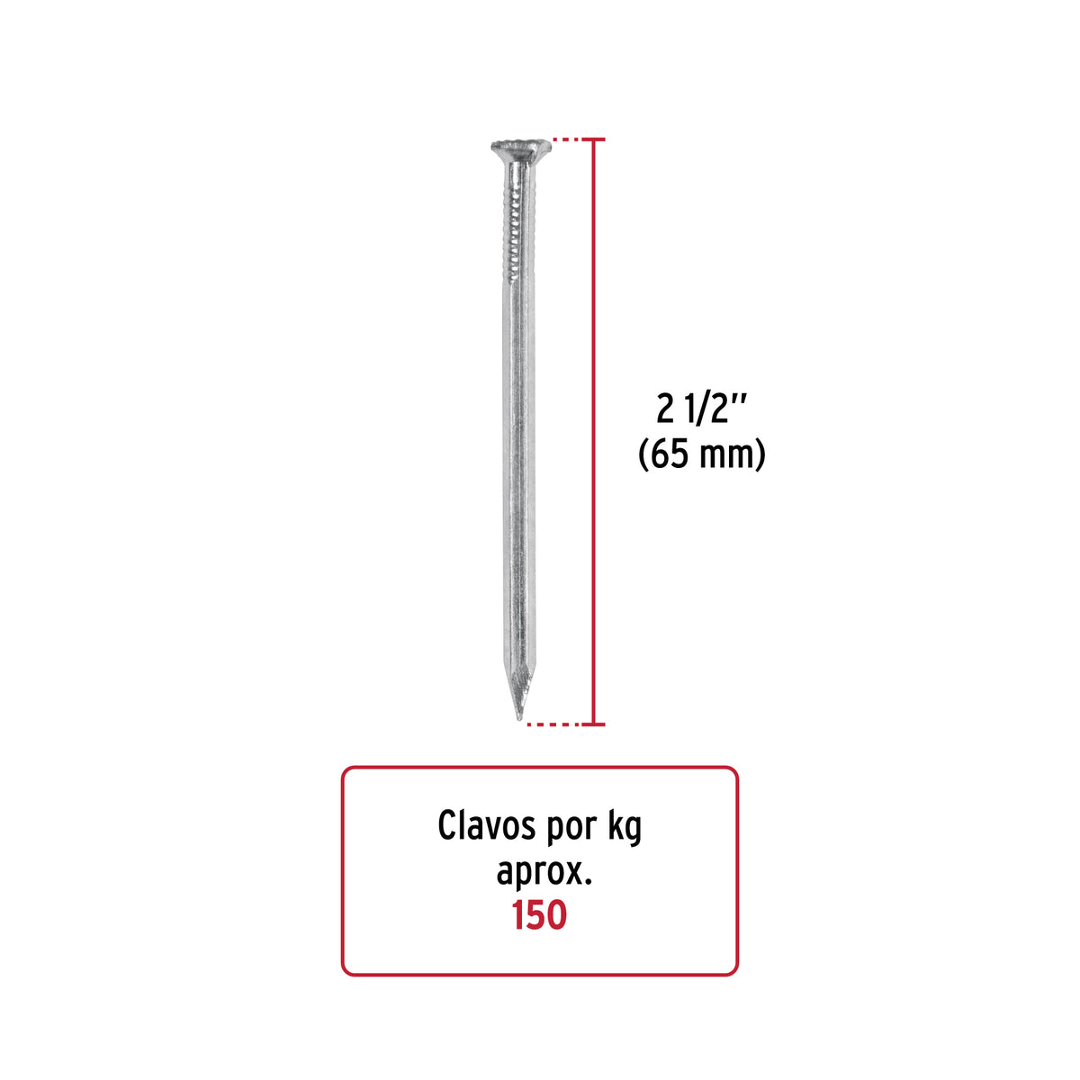 Clavo para concreto 2-1/2", galvanizado, caja de 1 kg
