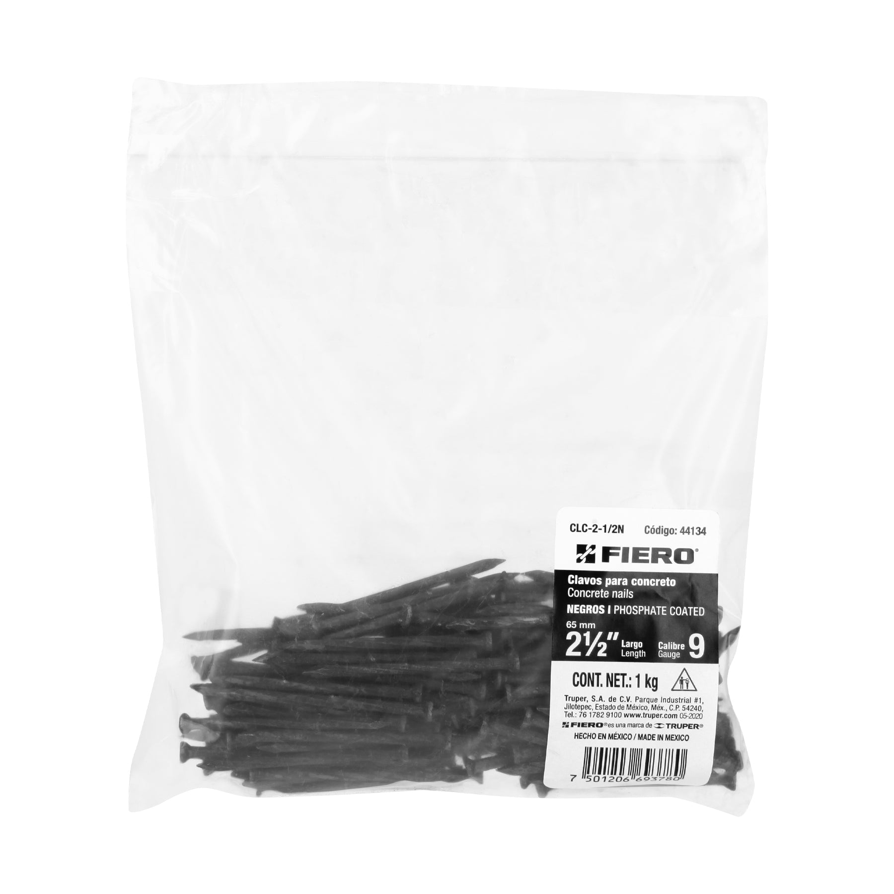 Clavos para concreto, 2-1/2", negros, bolsa de 1 kg
