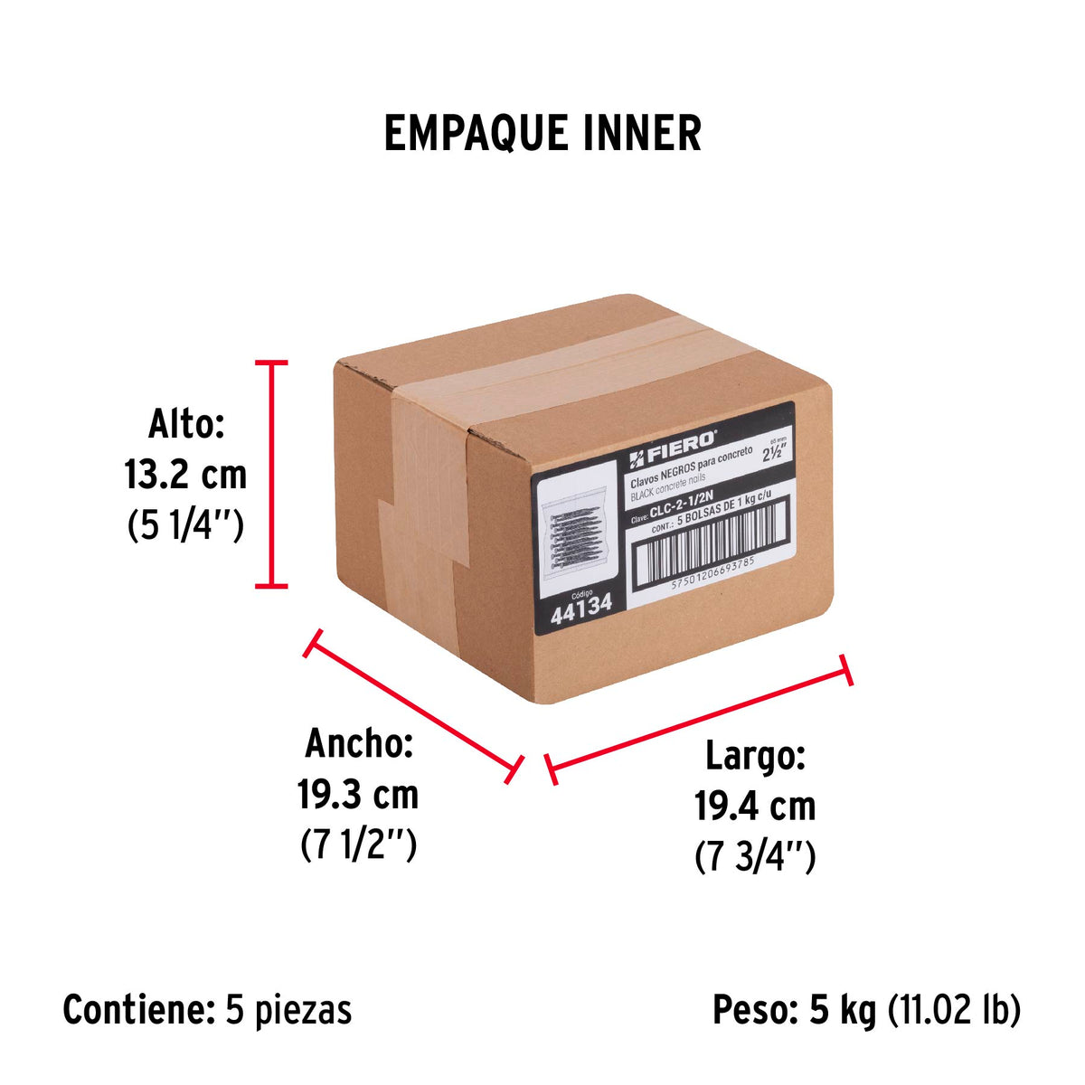 Clavos para concreto, 2-1/2", negros, bolsa de 1 kg