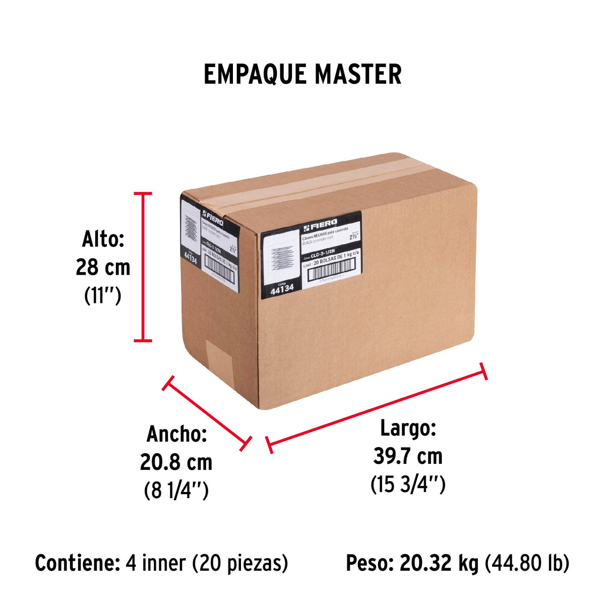 Clavos para concreto, 2-1/2", negros, bolsa de 1 kg