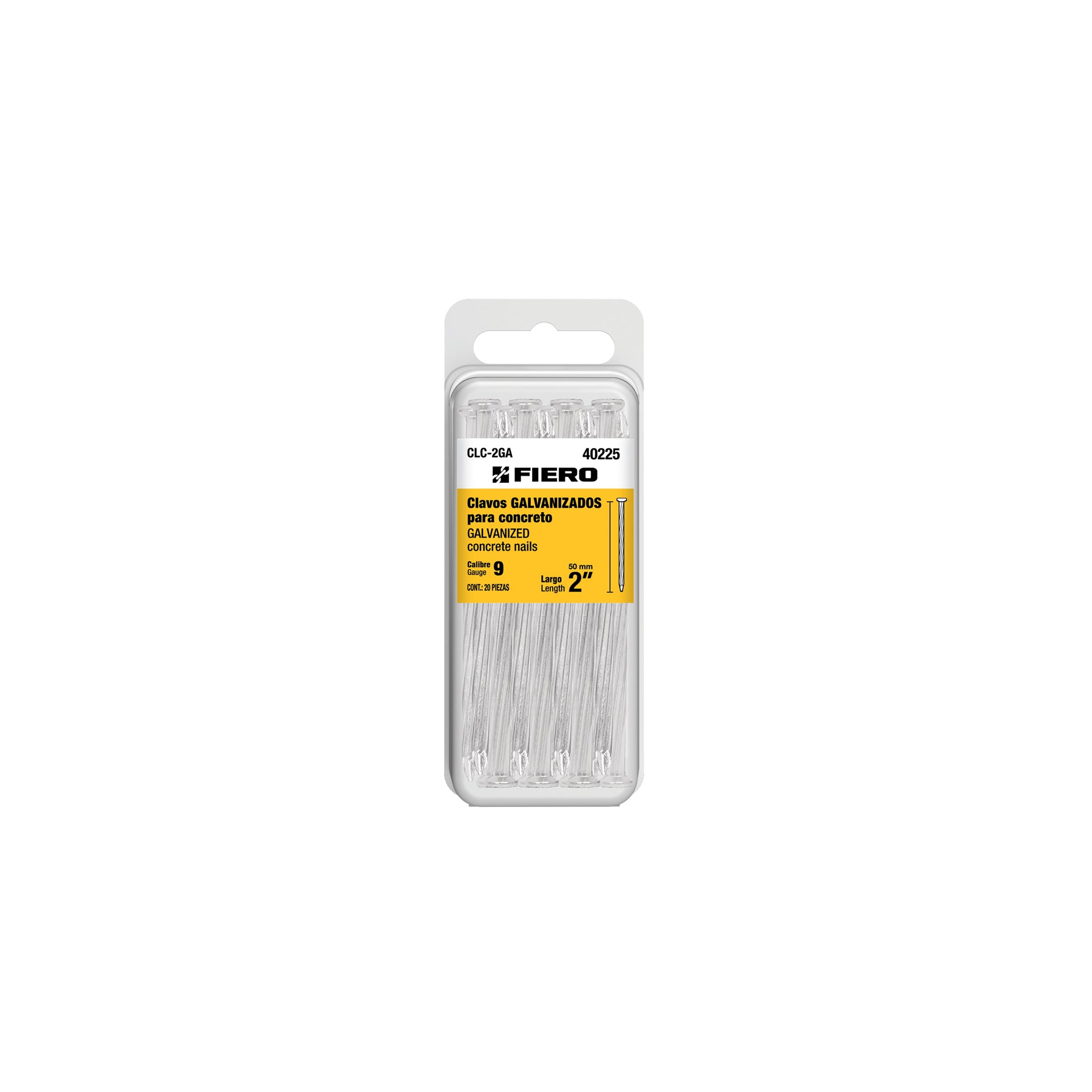 Blíster con 20 clavos galvanizados para concreto 2', Fiero