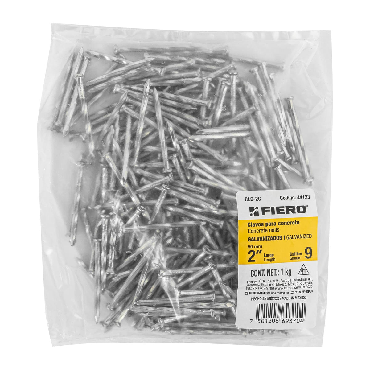 Clavo para concreto 2", galvanizado, caja de 1 kg