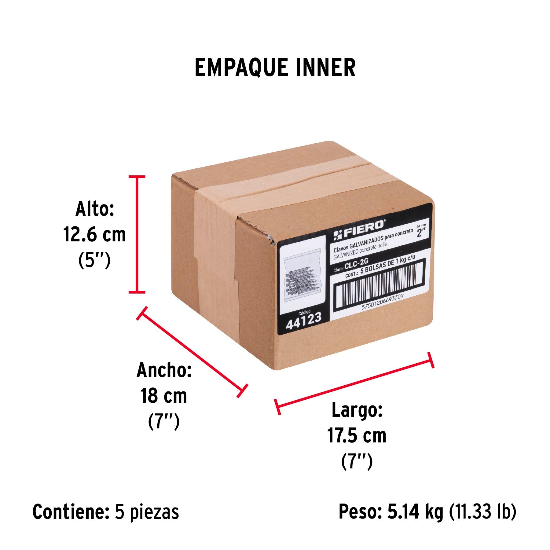 Clavo para concreto 2", galvanizado, caja de 1 kg