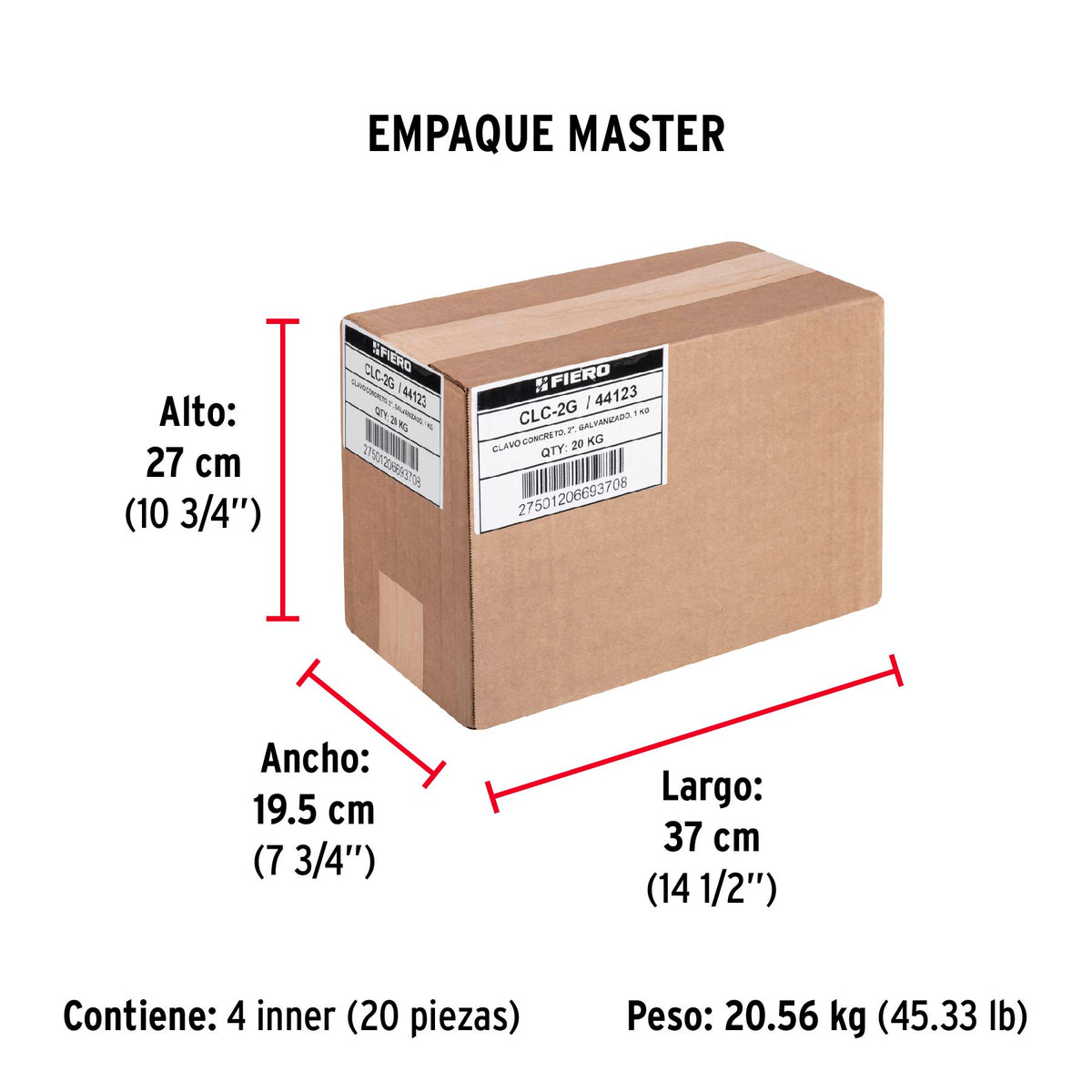 Clavo para concreto 2", galvanizado, caja de 1 kg