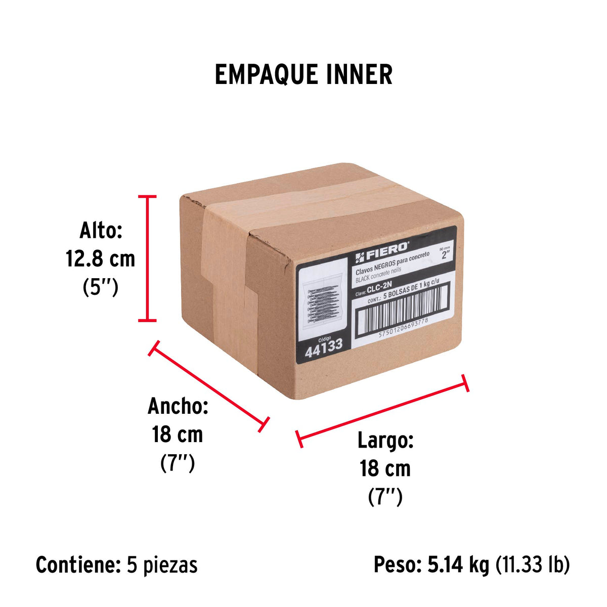 Clavos para concreto, 2", negros, bolsa de 1 kg