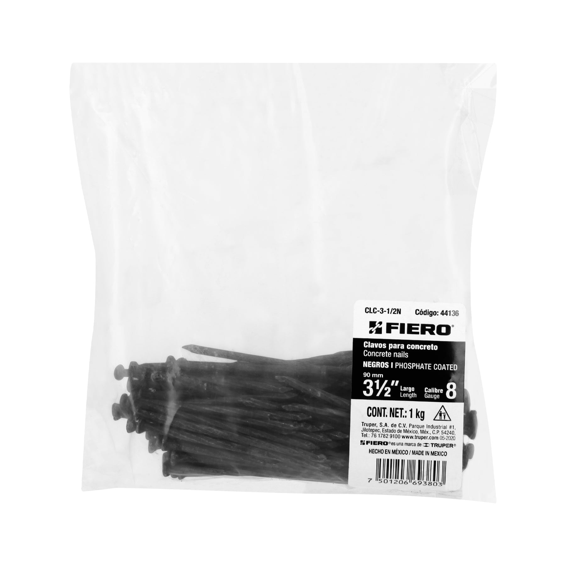 Clavos para concreto, 3-1/2", negros, bolsa de 1 kg