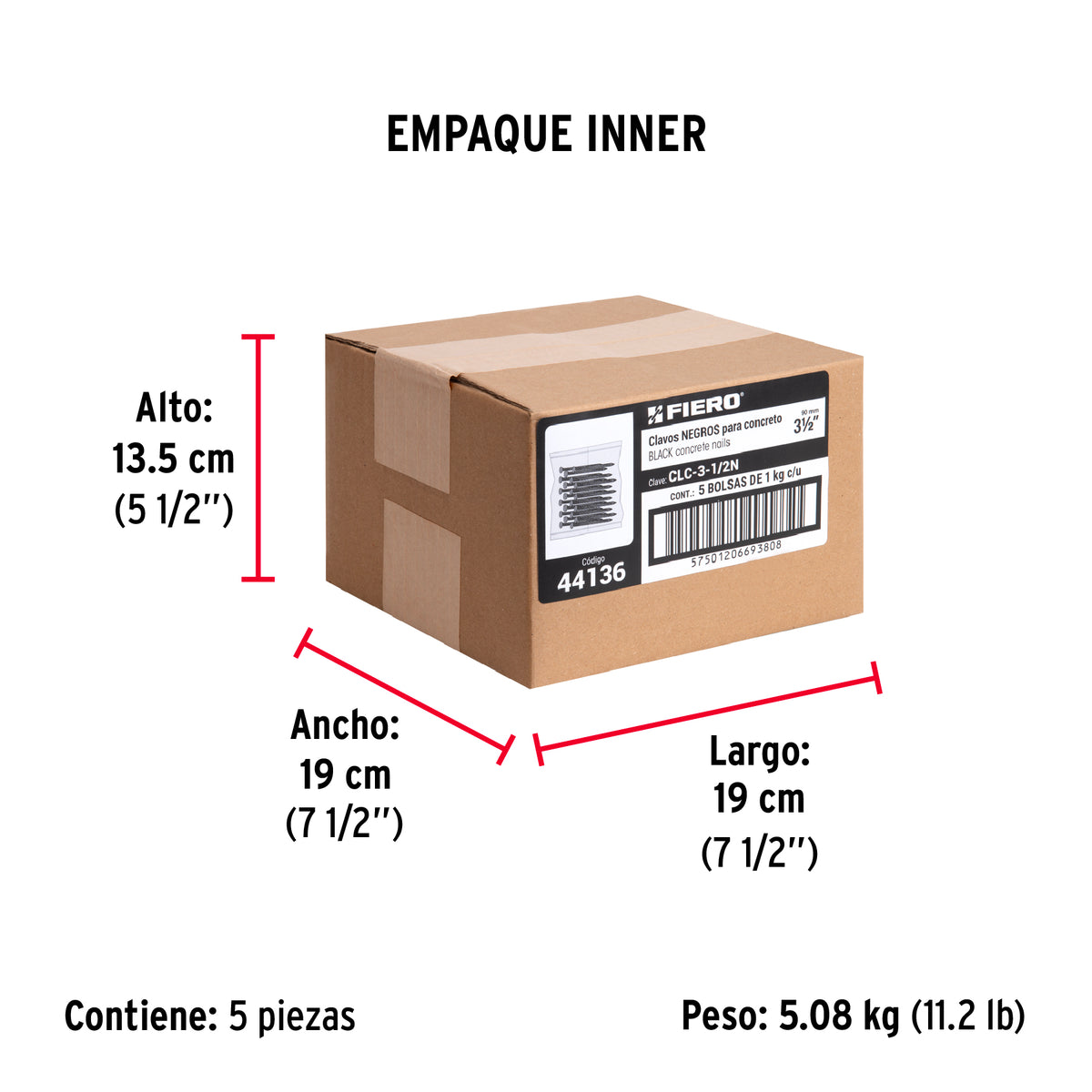 Clavos para concreto, 3-1/2", negros, bolsa de 1 kg
